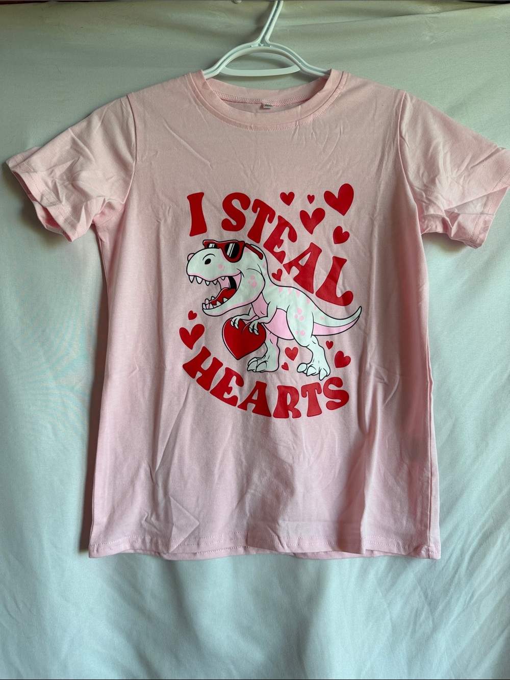 Girls' Pink 'I Steal Hearts' Dino Graphic Tee